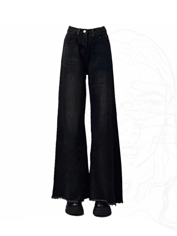 

New Street Baggy Black Jeans Korean Fashion Hip Hop Wide Leg Trousers Pants High Waist 2000s Aesthetic American Retro Gothic