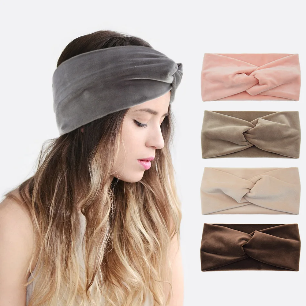 2024 New Winter Simple Cross Headband For Women Handmade Solid Color Elastic Knot Turban Bandage Yoga Hair Accessories