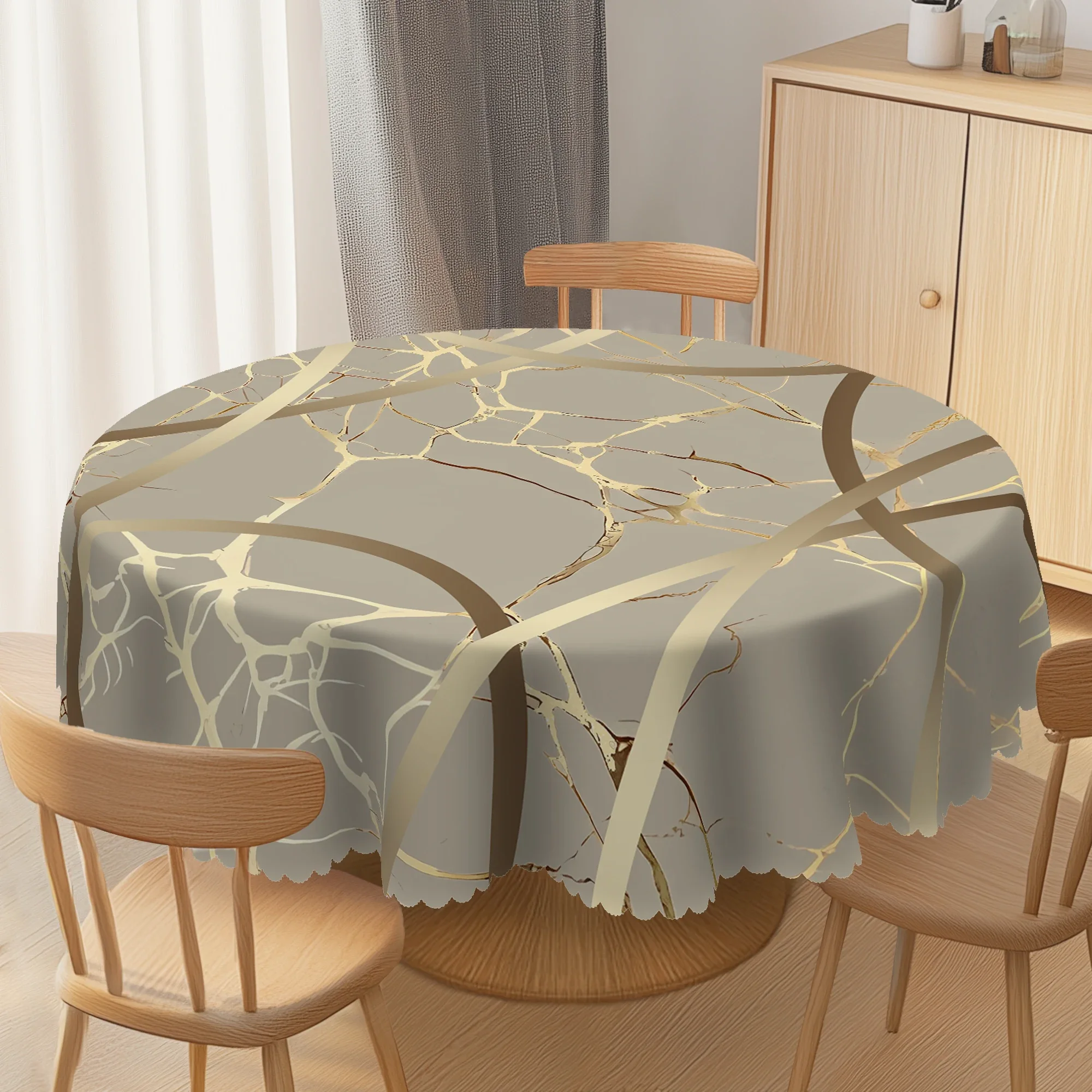 Elegant Gold Marble Spill Proof Tablecloth Cover for Dining Room Buffet Table Linen Napkin