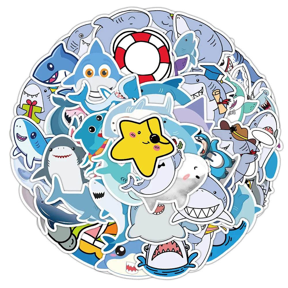

10/30/50pcs Kawaii Shark Animal Graffiti Stickers Cute Cartoon Decals Waterproof DIY Stationery Luggage Phone Sticker Toy Gift