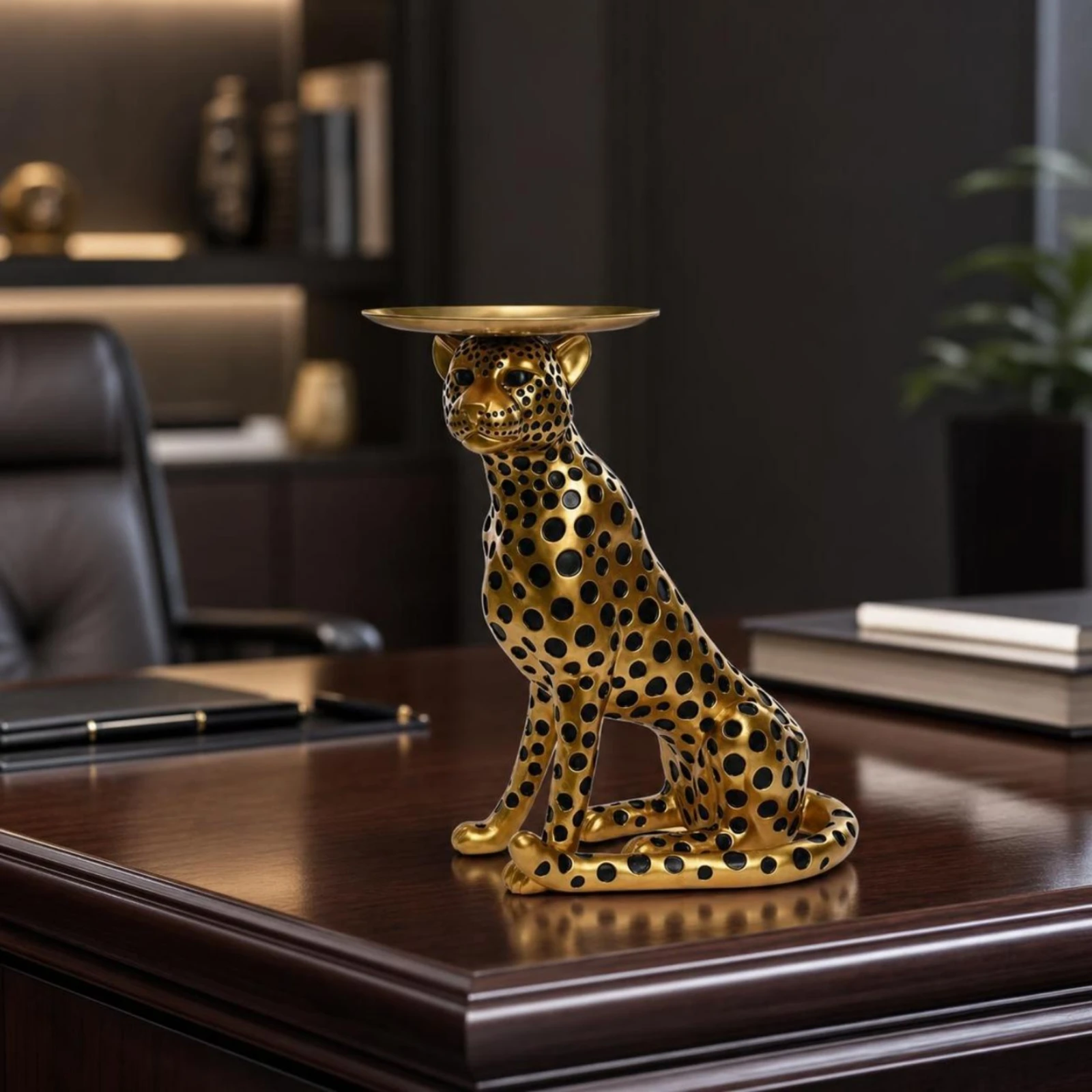 Leopard Statue Glossy Leopard Sculpture Cheetah Figurine Spotted Panther Sculpture Freestanding for Living Room, Tabletop