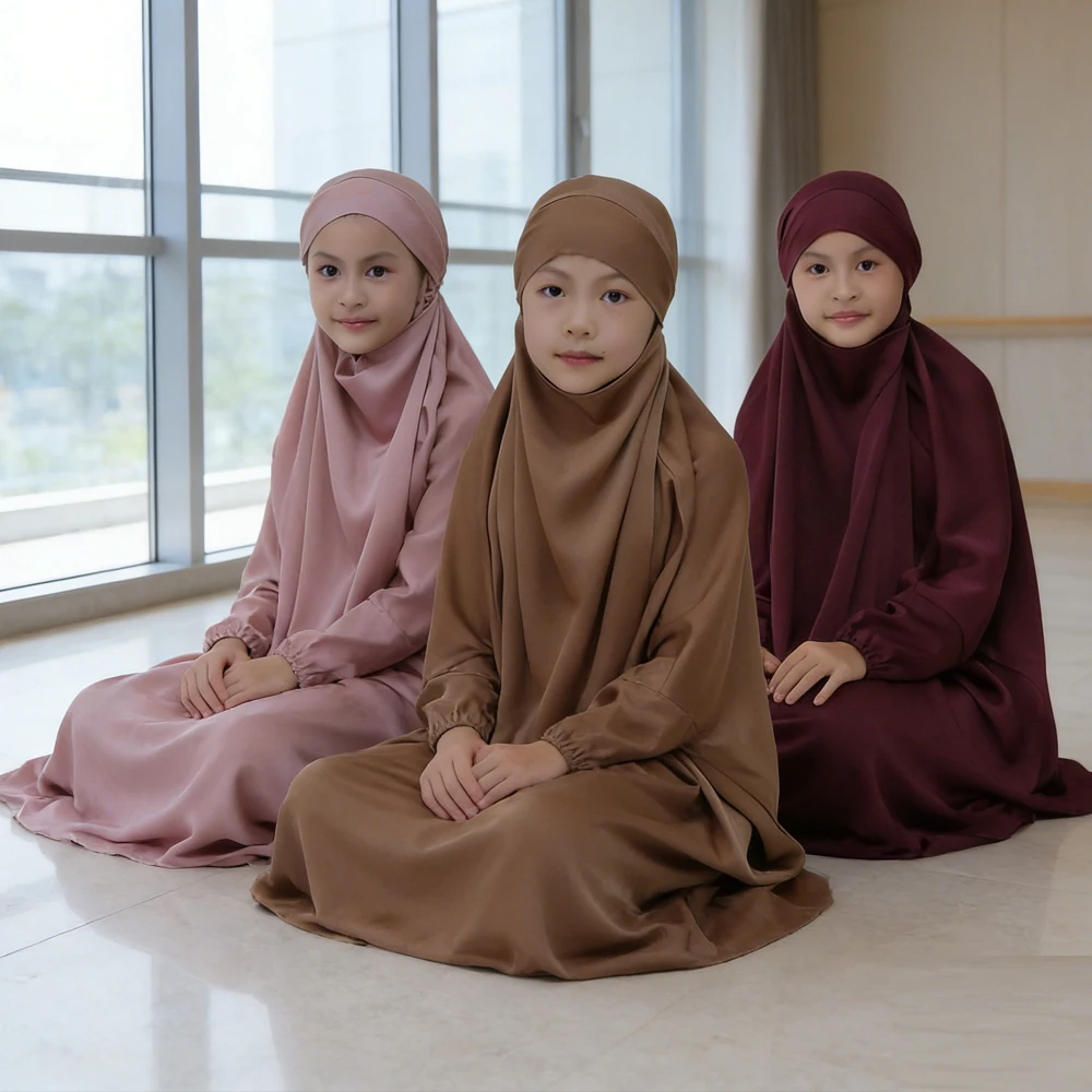 

Комплект из 2 предметов: Детское мусульманское платье-хиджаб для девочек, топ с капюшоном и юбка, исламская молитвенная одежда, арабская роба, химар, абайя