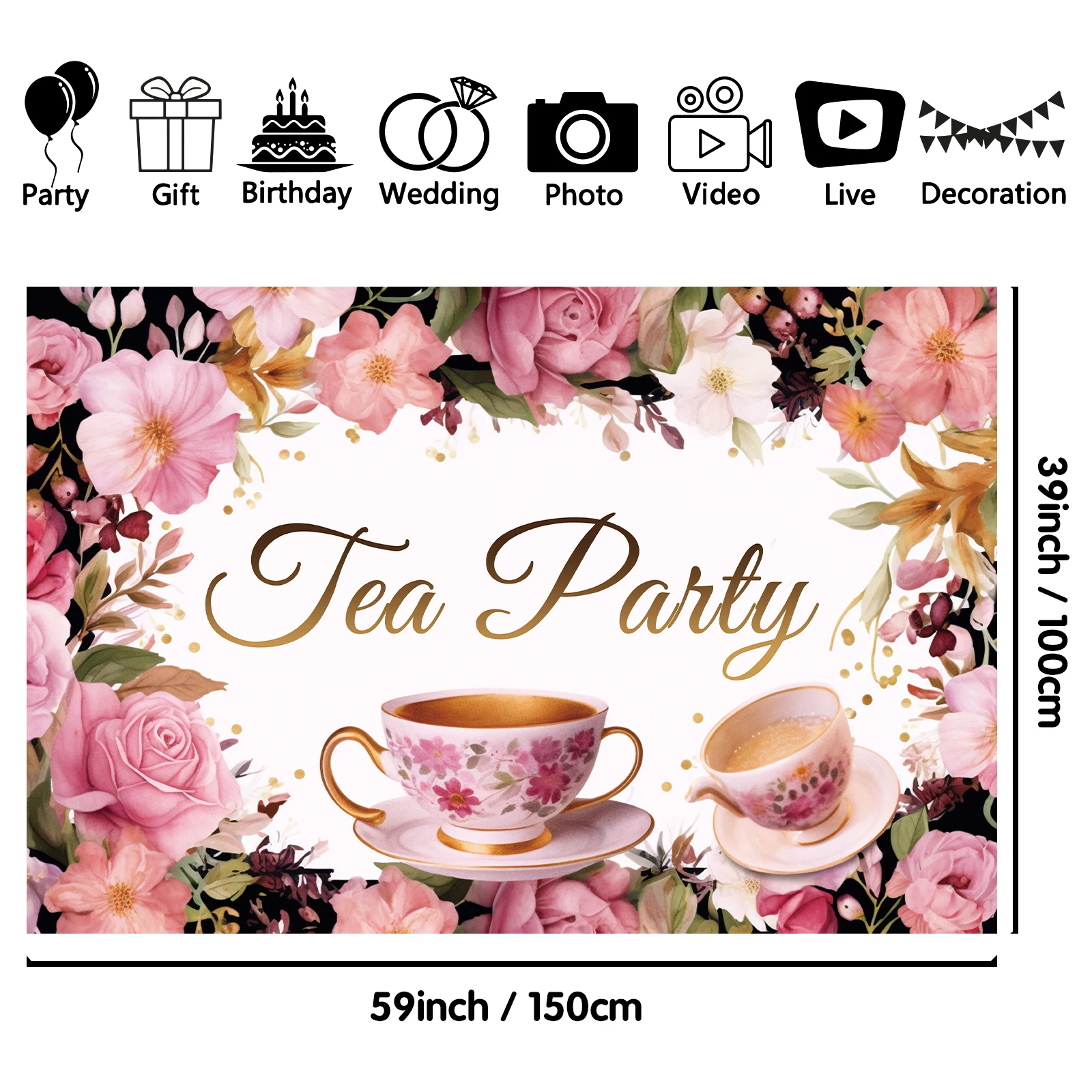 1PCS 100x150cm Tea Party(6) Theme Backdrop,Photography Background,Used To Gifts,Activities Or Other Party Decoration