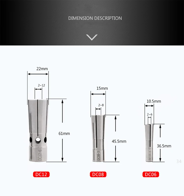 Accuracy 0.005 precision cnc pull back collet DC4 DC6 DC8 DC12 chuck high precision dc collet Quick replacement installation use