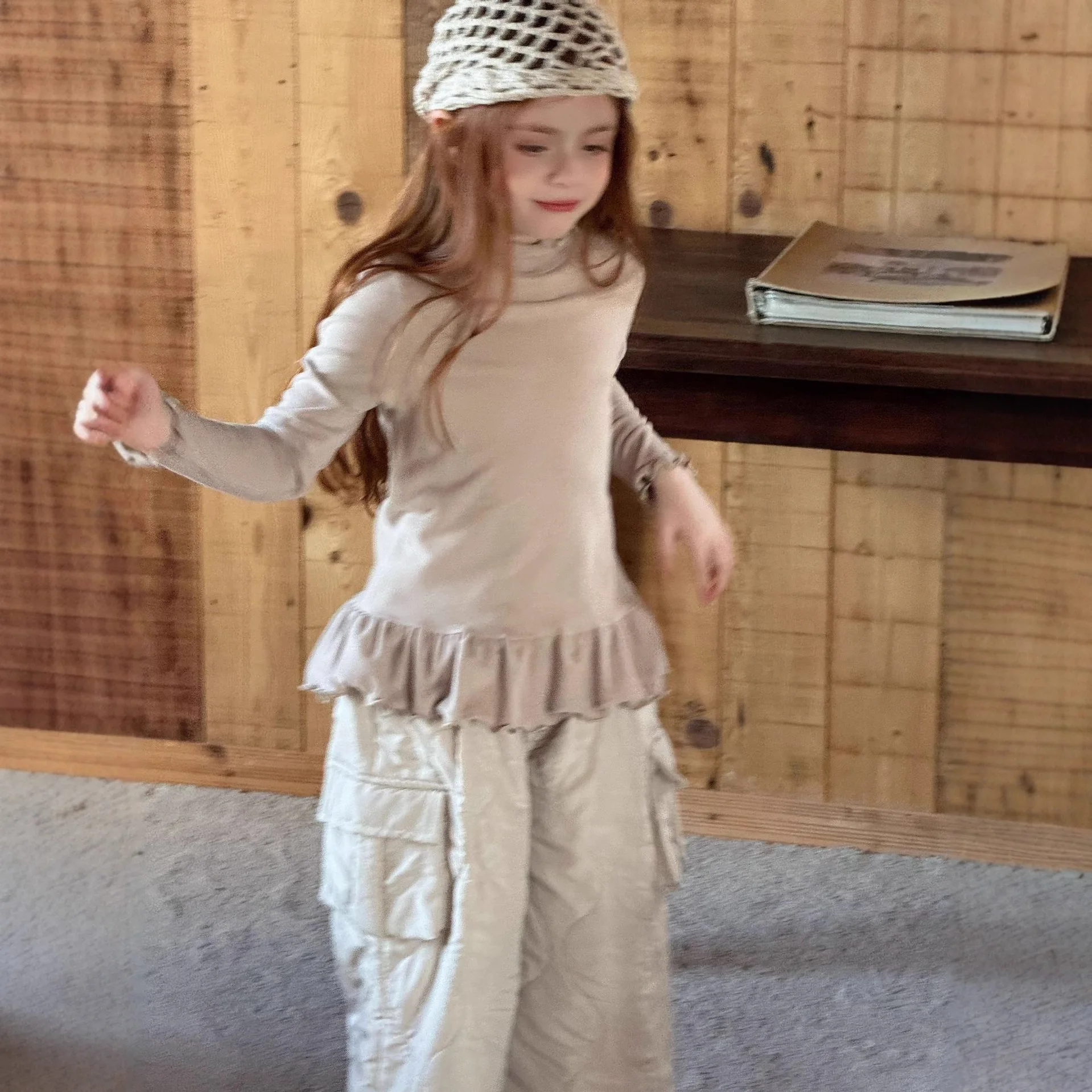 2025년 신상 가을 겨울 아동복 여아 두꺼운 벨벳 이너 셔츠 다용도 니트 이너 탑