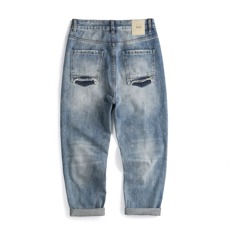 جينز ممزق هيب هوب أمريكي عتيق للرجال للفصول الأربعة Y2k ملابس الشارع الشهير جينز فضفاض مستقيم التصحيح تسع نقاط بانت جينز للشباب #2