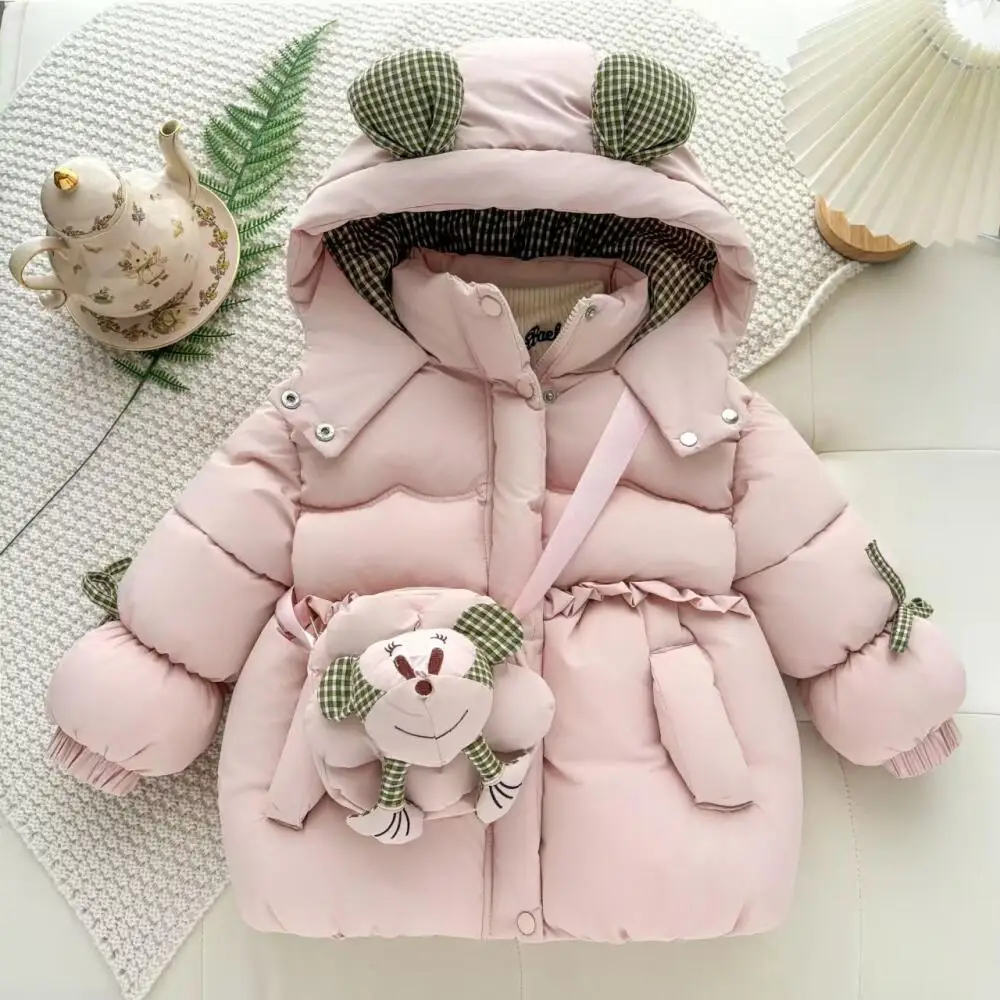 

Girl Keep Warm Coat Child Cotton Padded Jacket with Bag Cute Hooded Cotton Clothes Thicken Kawaii Children's Clothing
