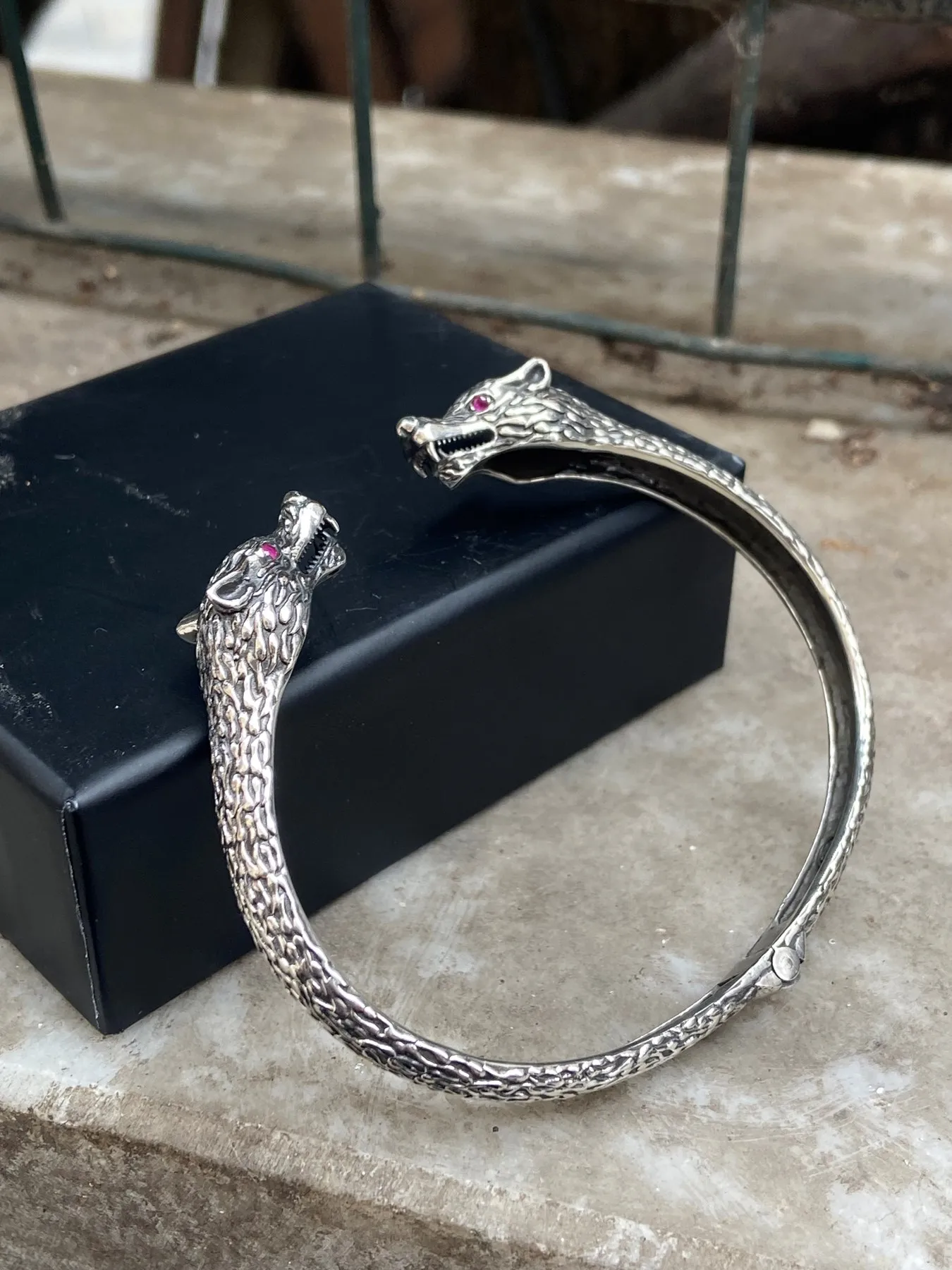 

Men Sterling Silver Wolf Bracelet , Wolf Head Bracelet , Adjustable Bracelet , Handmade Viking Bracelet , 925k Sterling Silver B