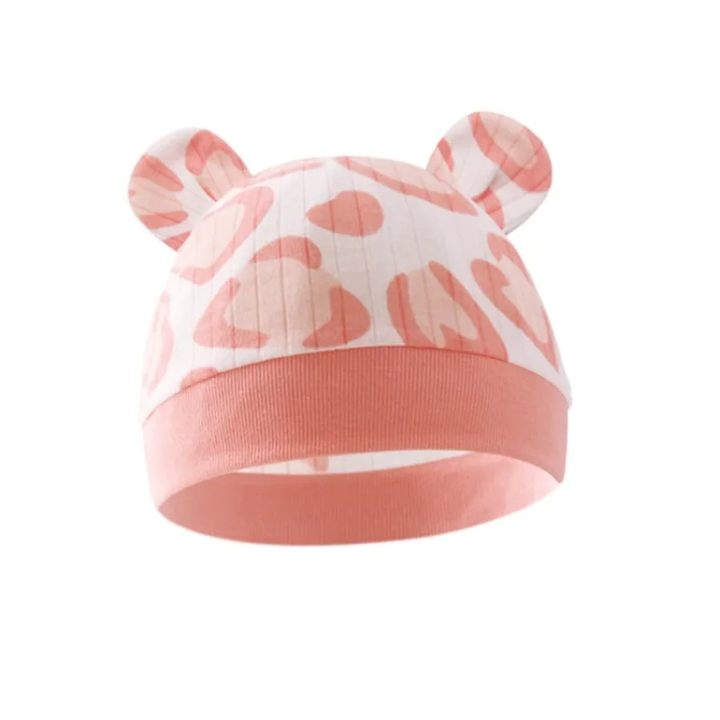 New Newborn Single Layer Fetal Hat with Two Ears 0-3 Months Infant Printed Soft Bear Baby Hat Children's Hat