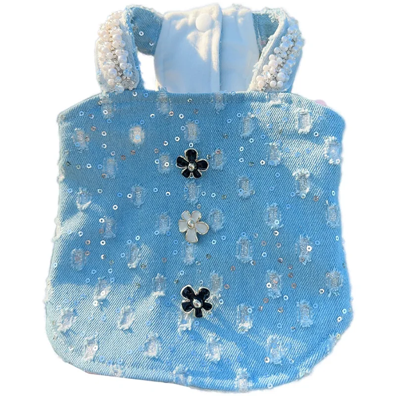 

High-quality Clothes Bigbear Teddy Schnauzer Small Dog Denim Vest Autumn And Winter Strap Fleece