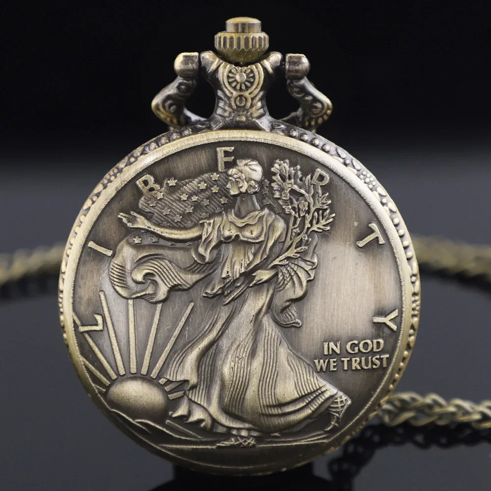 God Blessed Relief Vintage Pocket Watch Quartz Chain Pendant Clock Necklace Watches for Men Women Unique Gifts
