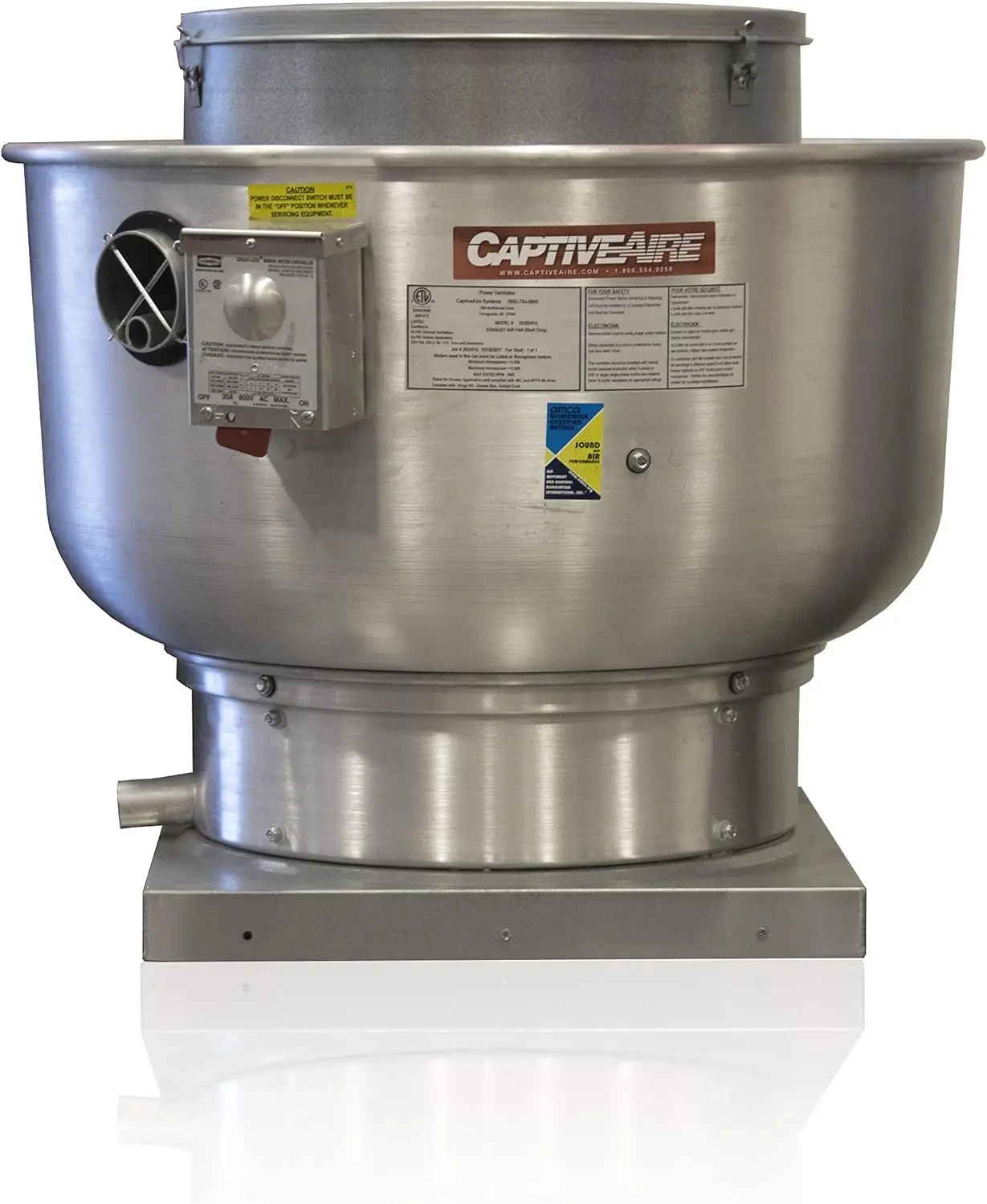 Captive-Aire Restaurant Canopy Hood Grease Rated Exhaust Fan- Direct Drive Centrifugal Upblast Exhaust Fan- 28