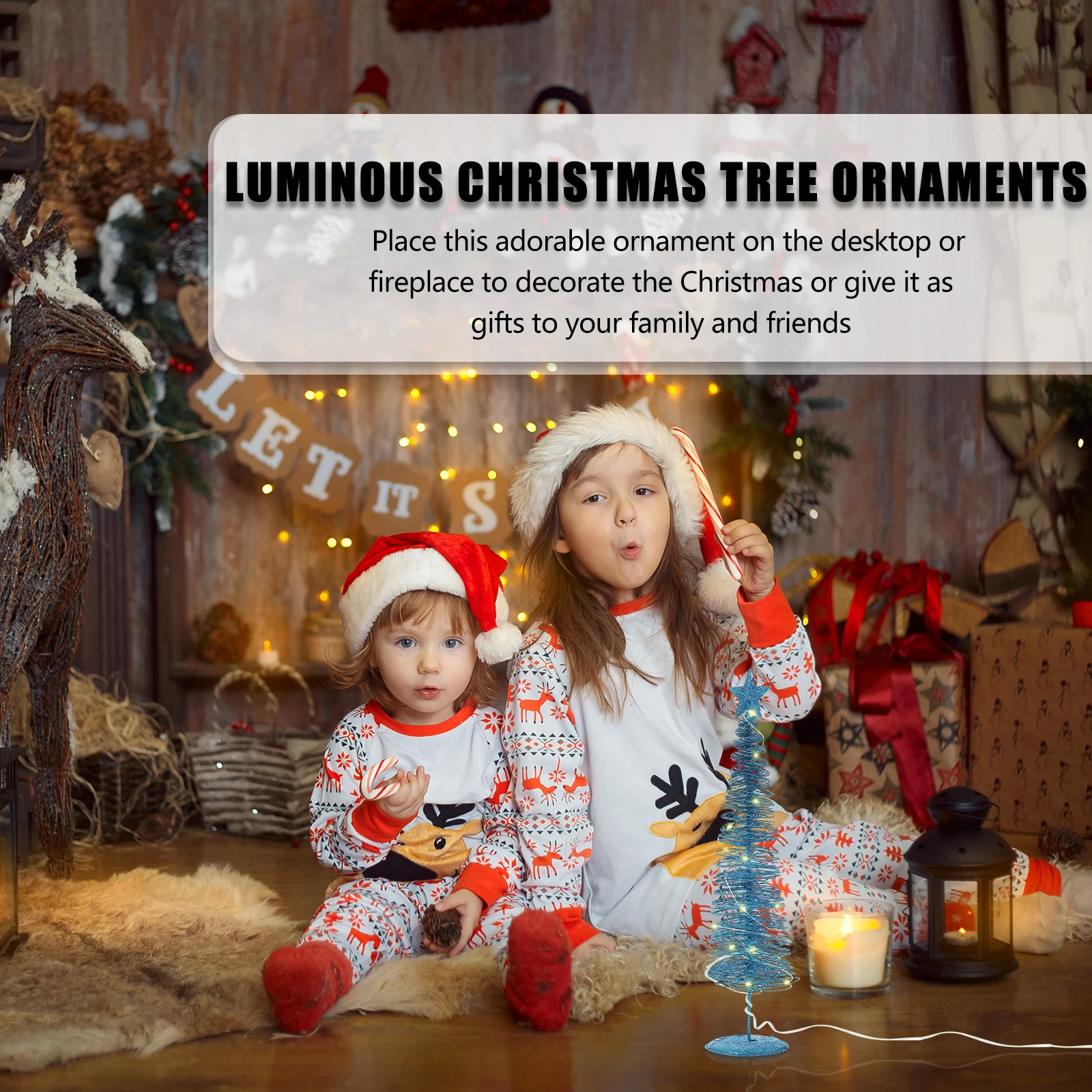 

1pc Metal Glowing Christmas Tree Ornament Festival Desktop Decor Luminous Xmas Adornment Iron Craft Small Tree Decor