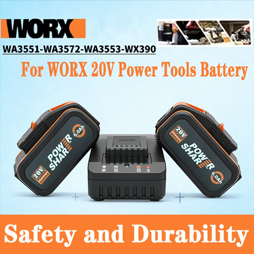 WORX 20V 6.0Ah Lithium-Ion Battery Original, Model WA3553 WA3551 WA3570, Compatible with All WORX 20V Electric Garden Tools