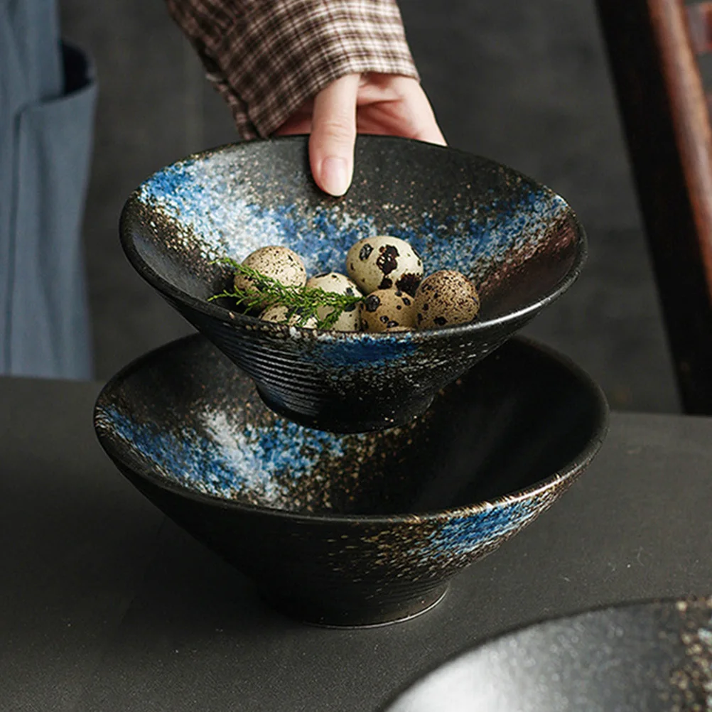 

3pcs Creative Japanese Style Ceramic Ramen Bowl Set Anti-Skid Big Opening Soup Noodle Bowl Household Food Serving Tableware