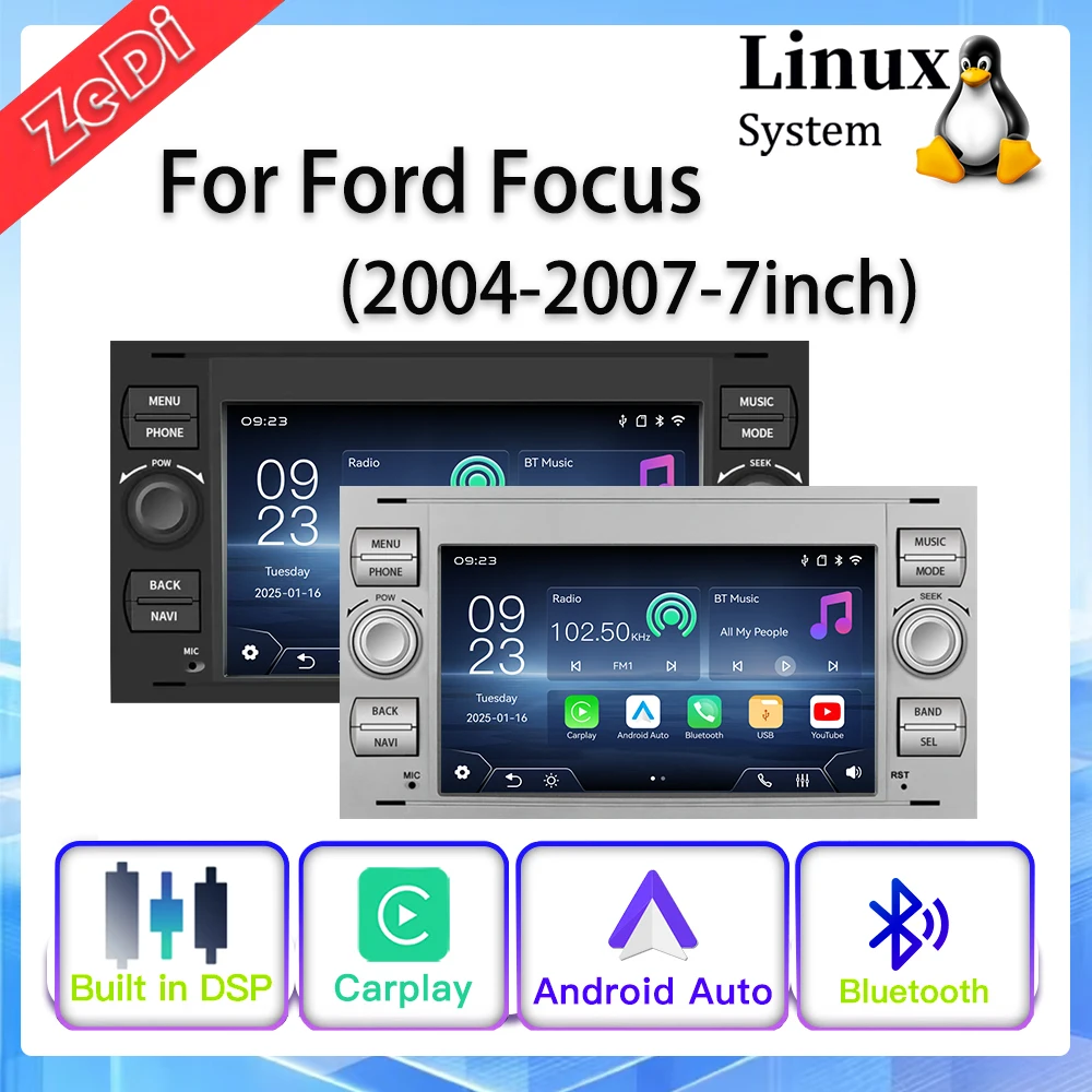 

For Ford Focus(2004-2007-7inch) New Linux System Wireless CarPlay Auto Bluetooth Video Multimedia Players Cameras