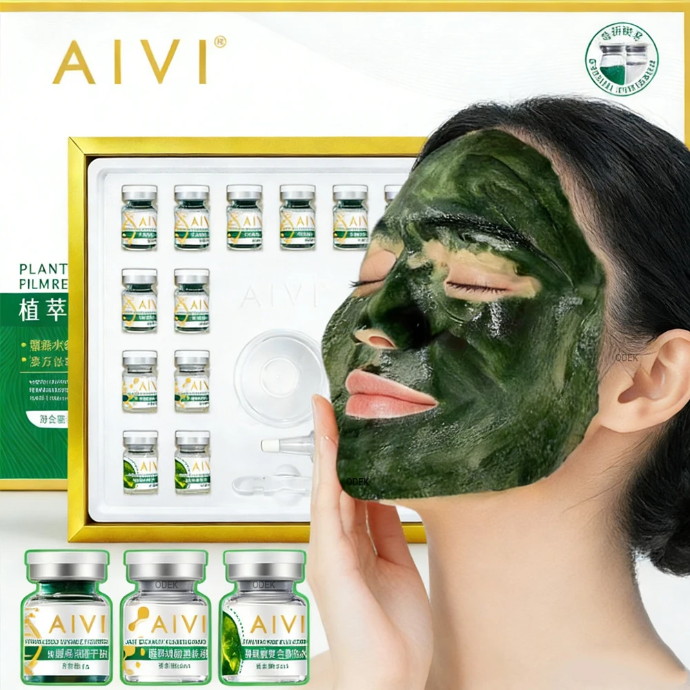 Polvo liofilizado con péptido de sílice de algas marinas, mascarilla verde, limpieza por microcristal, blanqueamiento de poros, hidrata el cuidado de la piel Facial