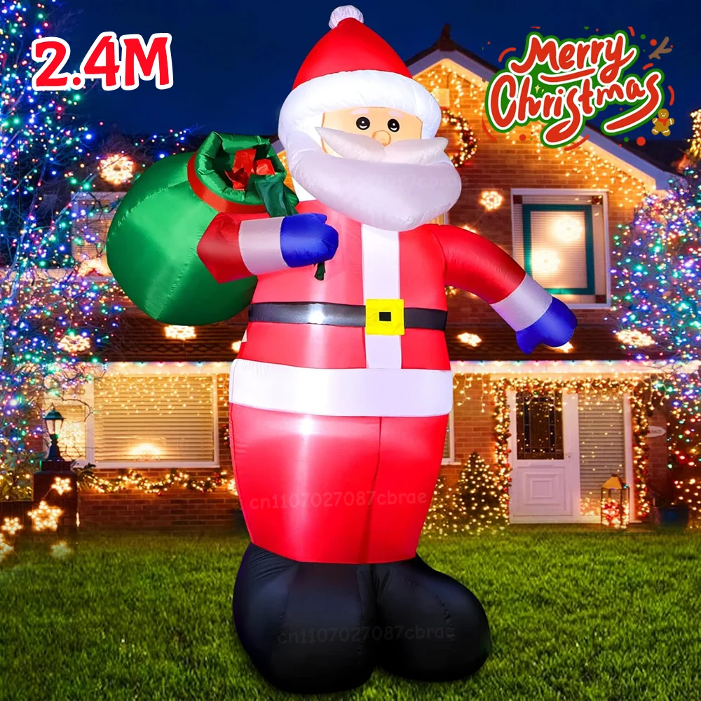 8FT عيد الميلاد نفخ سانتا كلوز شنطة هدايا فناء الزينة، المدمج في أضواء LED، للحدائق المروج عطلة عيد الميلاد الديكور