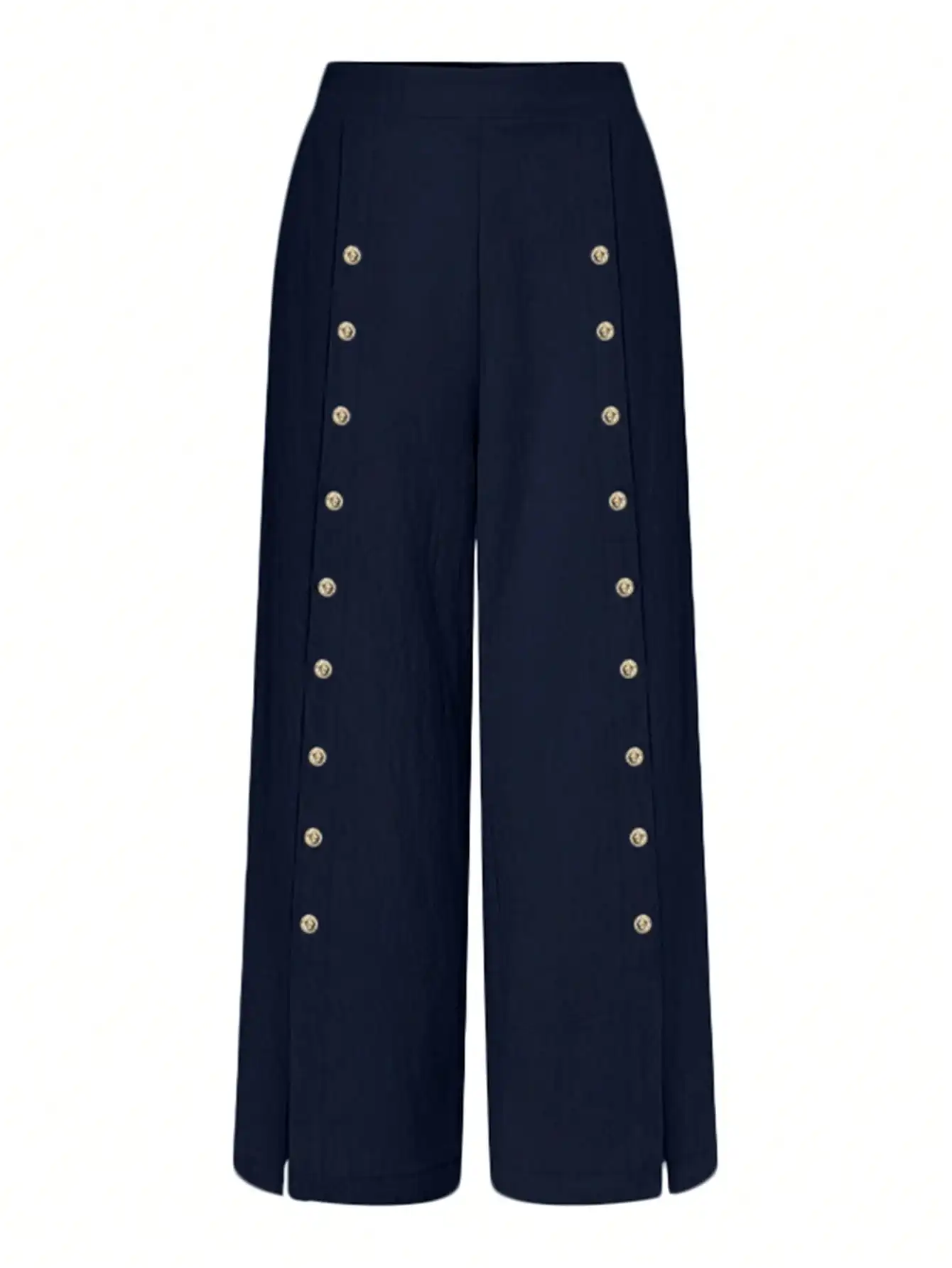 Plus Size Women Elegant Fashion Pants Solid Color Casual Pocket Split Elastic Waist Wide Leg Loose All-Match Long Trousers New