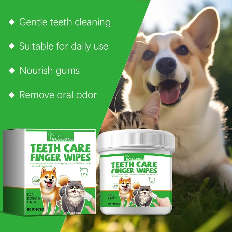 50pcs Dog Tooth Brushing Dental Wipes Dog Dental Care Wipes Remove Bad Breath for Teeth Cleanings