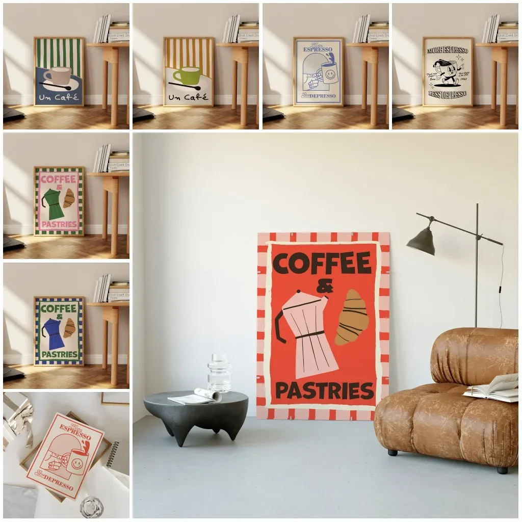 Coffee Poster Un Cafe Foodie Drawing More Espresso Less Depresso Print Trendy Canvas Wall Art Kitchen Home Decor