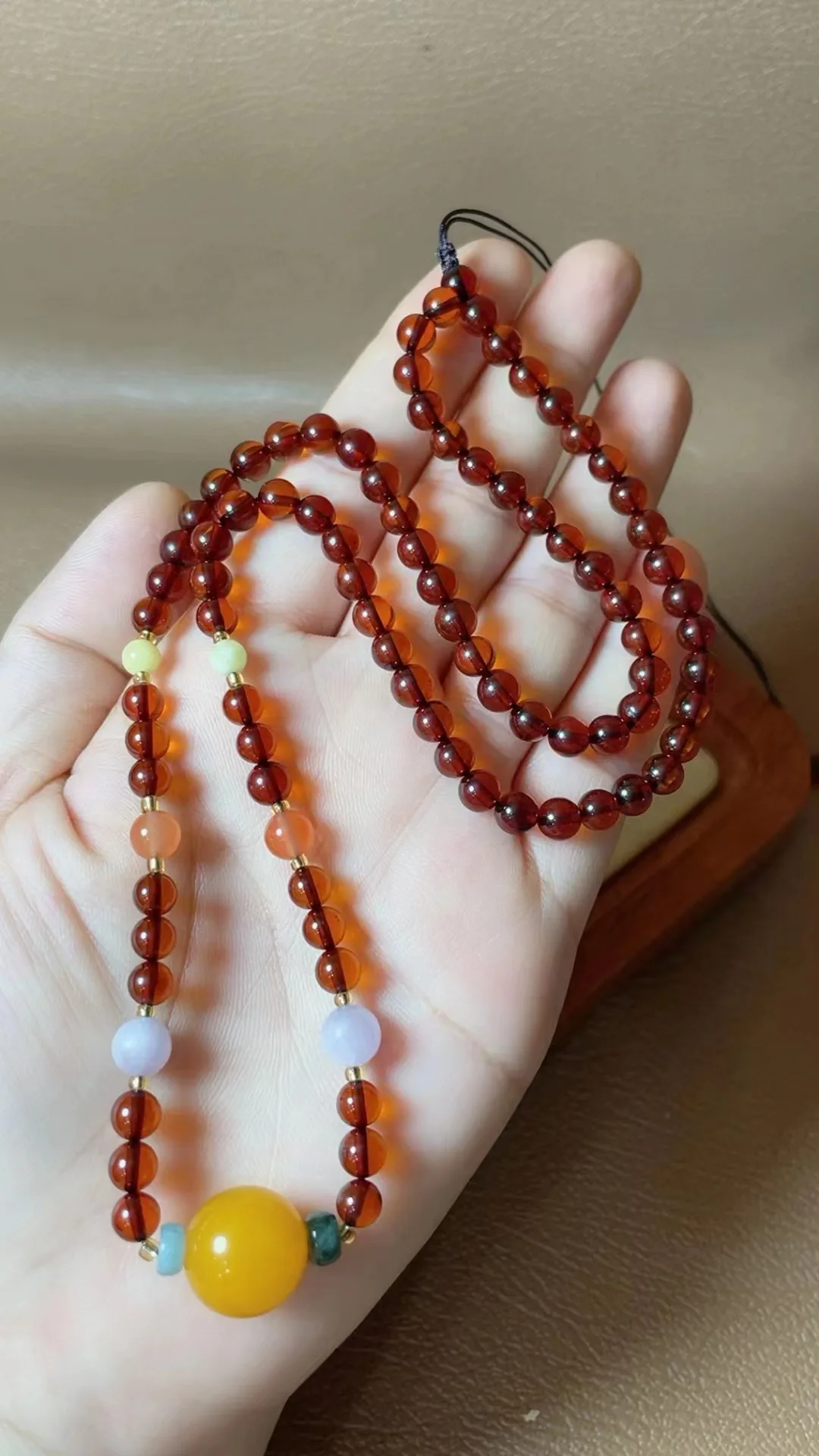 

Natural real red Blood pur amber jade carved 5mm round beads Multi-loop bracelet sweater chain for woman men Gift necklace