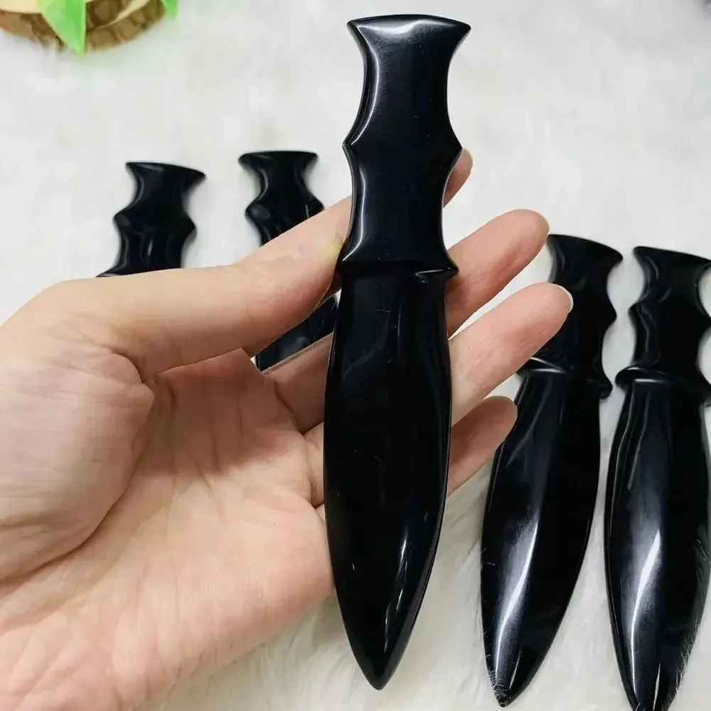 Obsidian Heart Blade Amulet, Natural Stone Healing Crystal Sword, Protective Magic Gift for Men, Handmade Craft