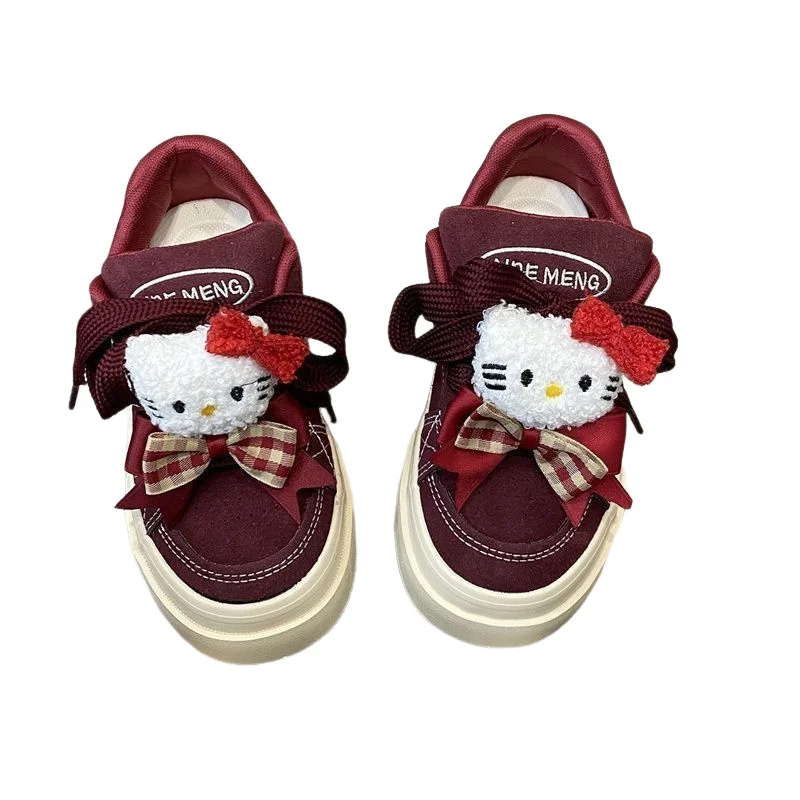 

Hello Kitty Kawaii Bread Shoes Sanrio, универсальные парусиновые туфли на толстой подошве, четыре сезона, новый стиль, модная студенческая повседневная обувь для девочек