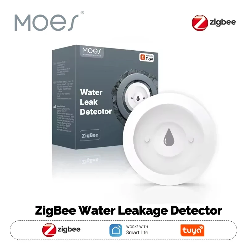 MOES Tuya ZigBee 3.0 Умный датчик утечки воды, детектор затопления и погружения, сигнализация в реальном времени, уведомление приложения Smart Life