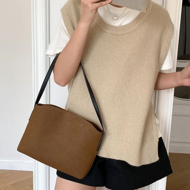 Suede Retro Armpit Bag for Women Niche High-end Handbag Bag Literary Simple Shoulder Bag for Women 2023
