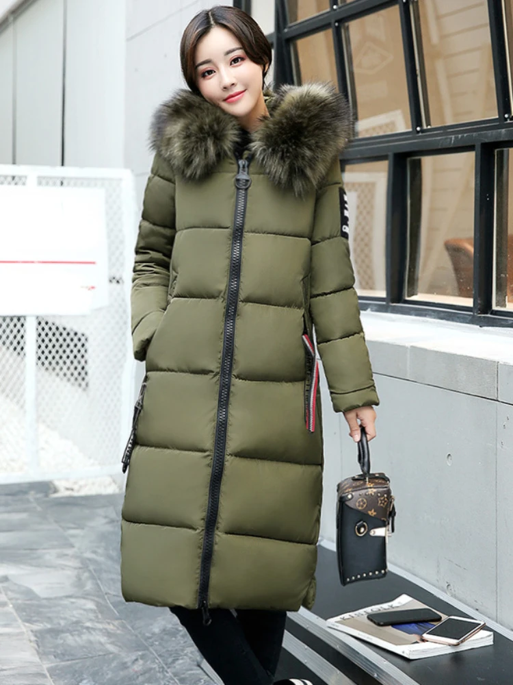 

Winter Jacket Women Thick Parka Fur Collar MIDI Style Coats for Women Elegance Cotton-padded Clothes Korean New in Outerwears