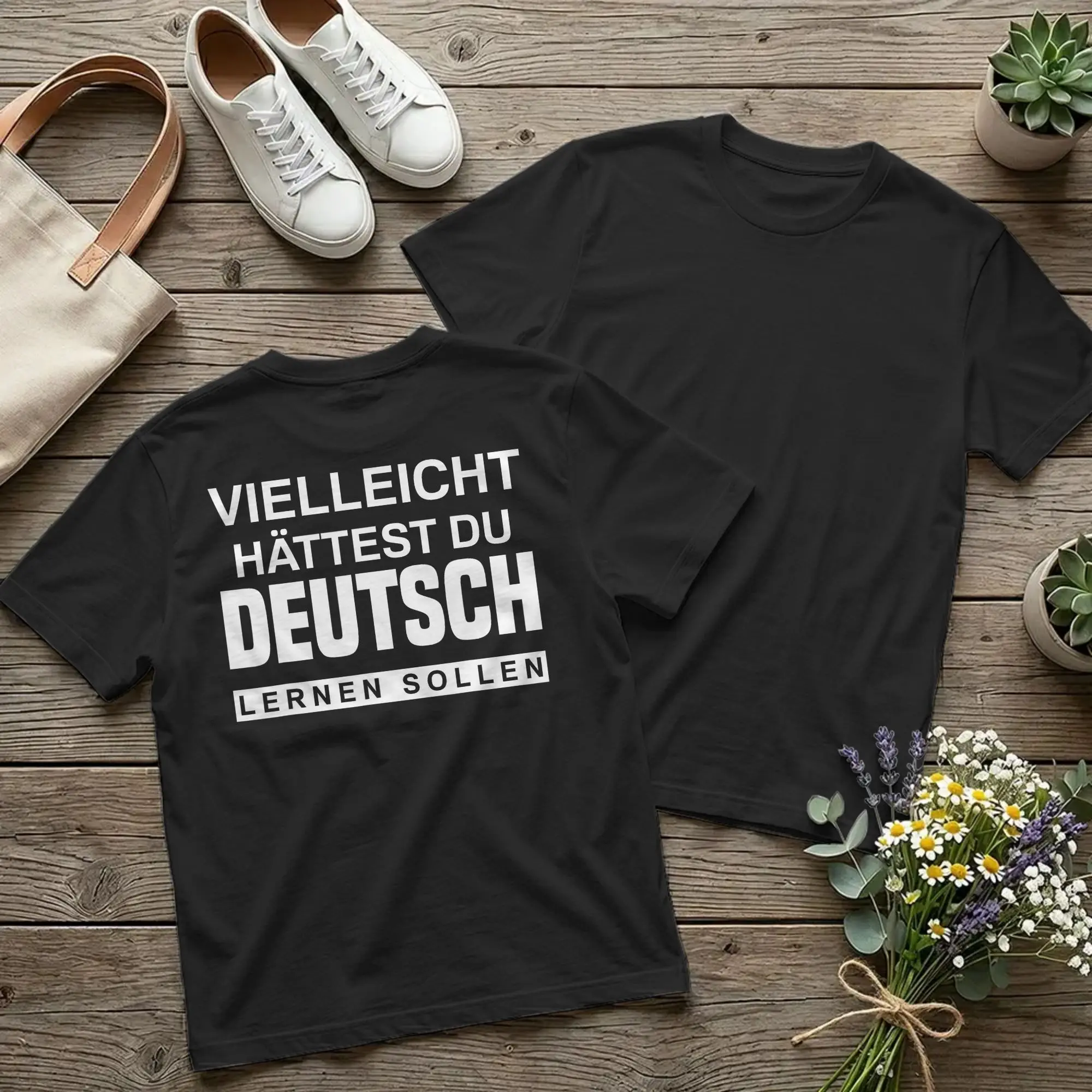 Backprint You Should Learn German T-Shirt Men Funny Saying Deutsch 100% Cotton Tees O Neck Short Sleeve T Shirts Printed merch