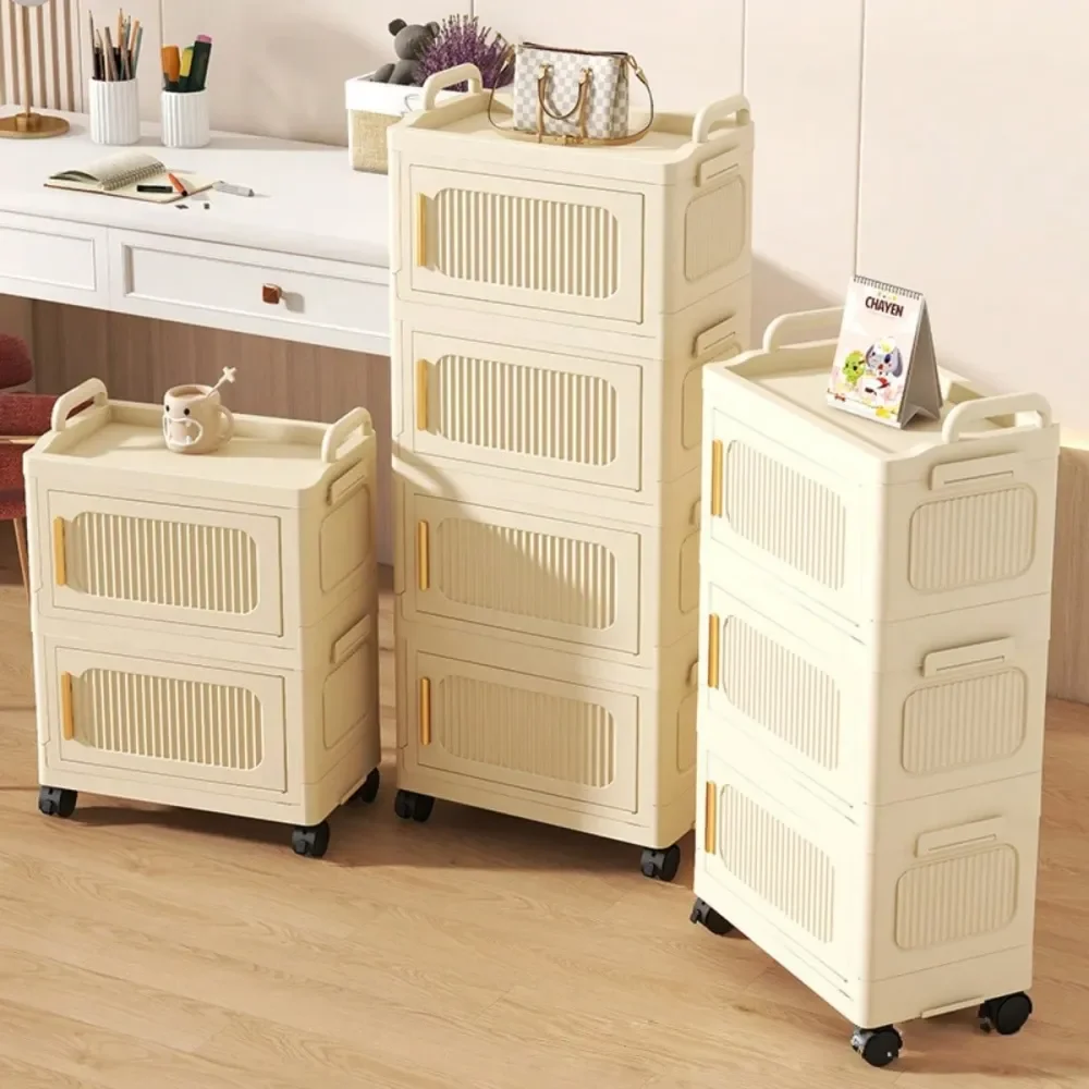 

Органайзер-шкаф для хранения, 4, 5, 6 ярусов, легко перемещаемый с ручками, складывается для хранения, стеллаж на колесиках с фиксаторами, магнитные дверцы