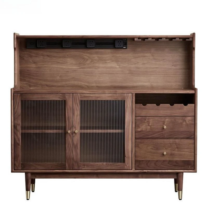 

Black walnut solid wood dining side, Nordic simple retro restaurant storage locker, light luxury log tea cabinet