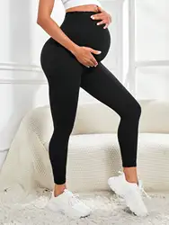 Solid Color Maternity Pants For Pregnant Women, High Waist Belly Support Trousers