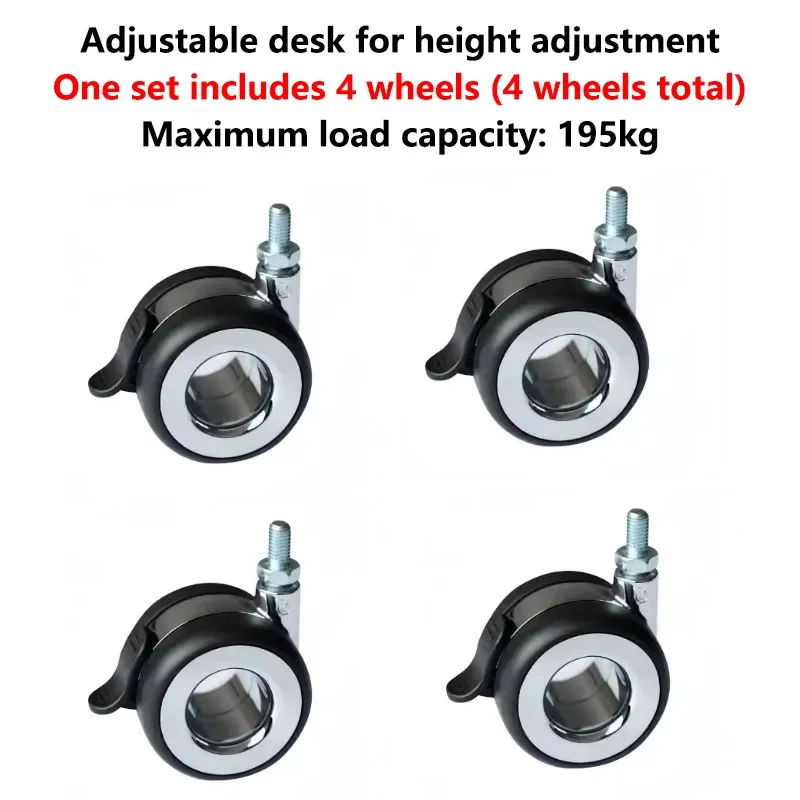 4 pcs - 2-inch M8/M10 Adjustable Height Office Desk Casters, Compatible with Automatic Height-Adjustable Desk Casters
