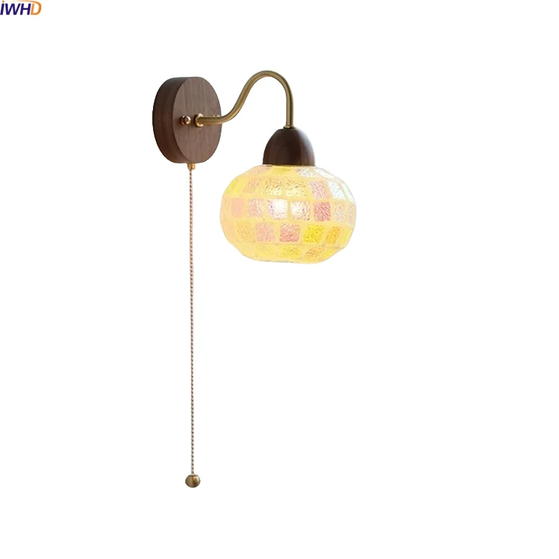 

IWHD Pull Chain Switch LED Wall Lights Indoor Colorful Resin Shell Staircase Lighting Modern Creative Bedroom Lamp Wandlamp