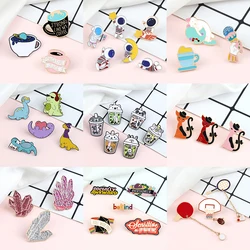 3-6 PCS/Set Cute Brooch Sets Dinosaur Bubble Tea Milk Spar Pins Cats Astronaut Coffee Cup Brooches Denim Bag Badge Jewelry Gifts