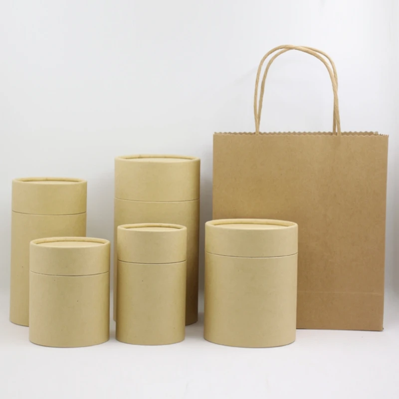 5pcs Universal Kraft Paper Can Tea Packaging Gift Box Food Container Sealed Paper Tube Jar