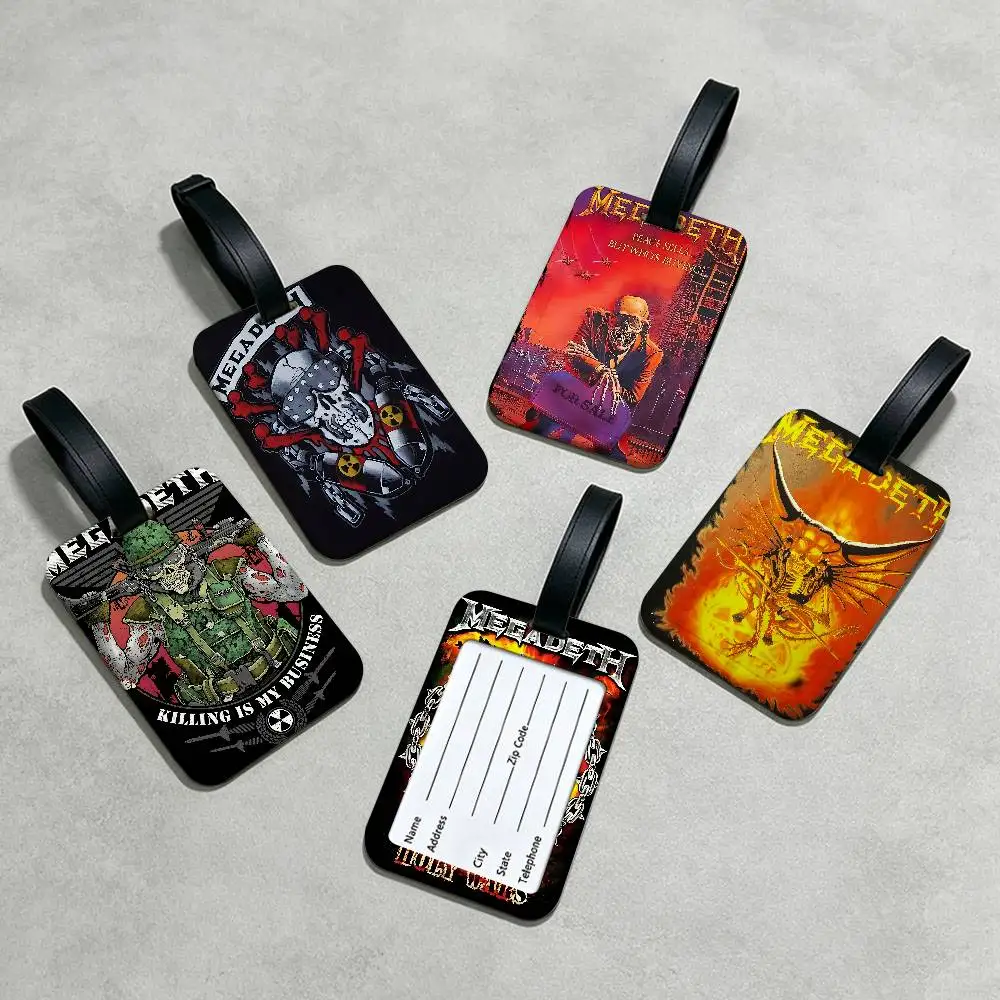 Rock Metal Band M-Megadeth Lightweight Anti lost PVC Luggage Tag Removable Info Card Sleeve Backpack Travel Accessory