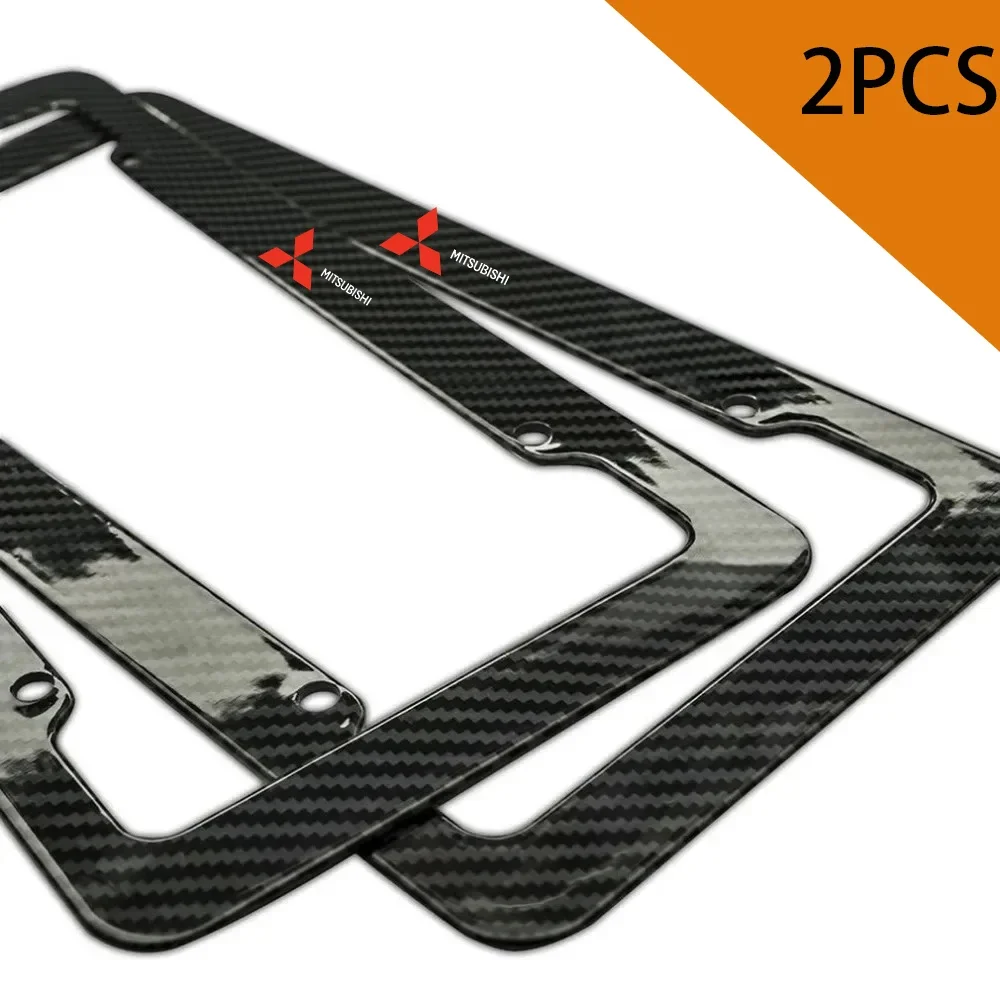 

2 PC Carbon Fiber License Plate Frame-Black Plastic Front & Rear Car Tag Holder For Mitsubishi Lancer 9 Ex Evo ASX L200 Colt