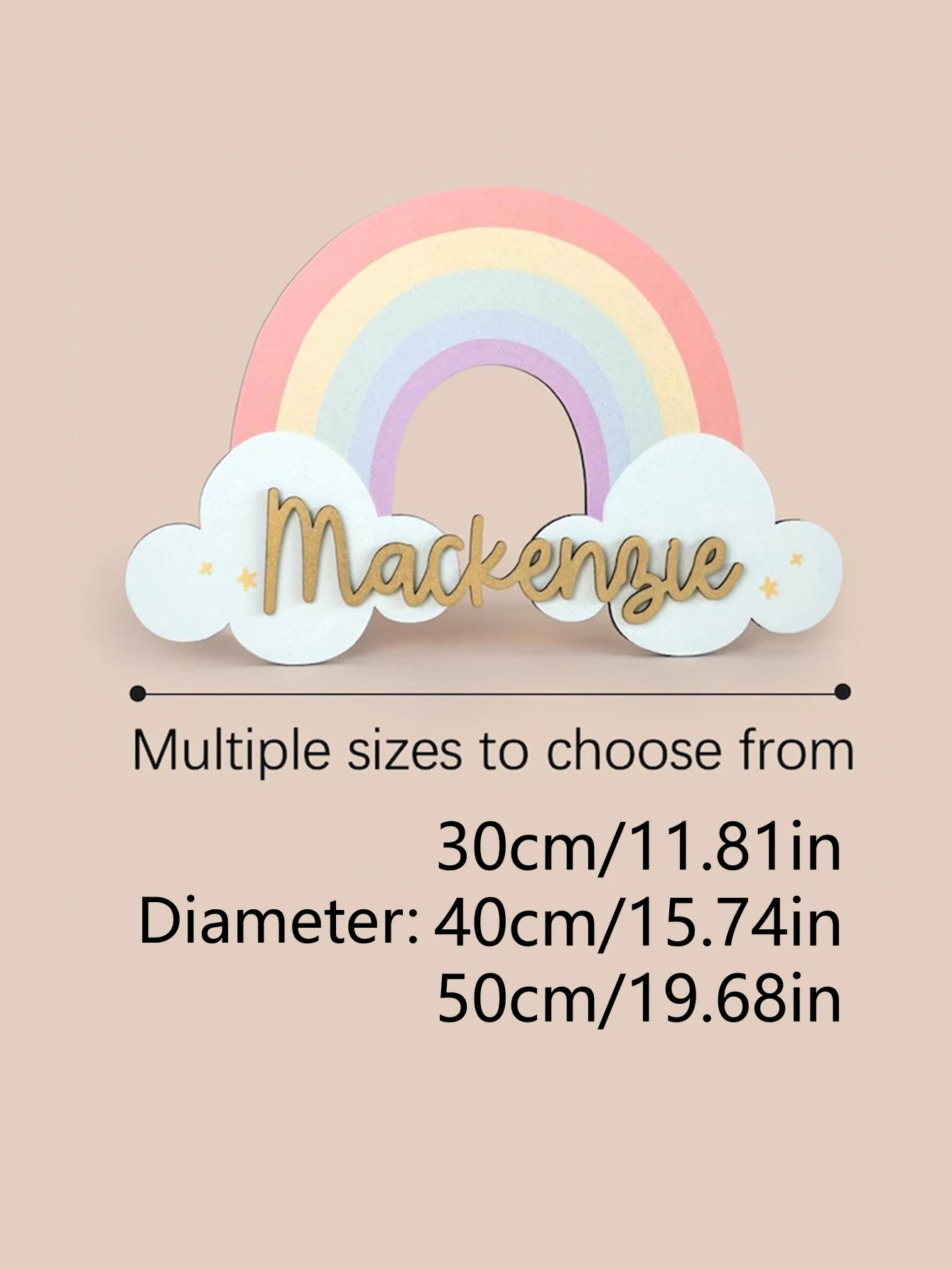 Custom Pastel Rainbow Cloud Wooden Name Sign Personalized Gold Script Name Plaque Girls Boho Nursery Wall Decor Newborn Shower - view 6