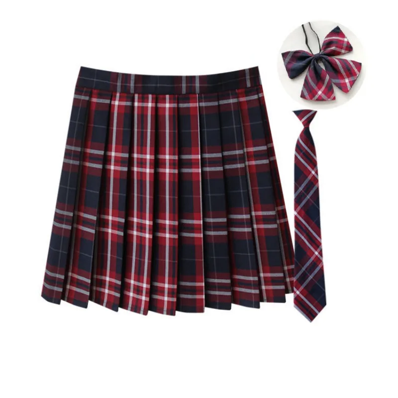 Women's Skirts Large Size Plaid Folded Skirt Student Performance Chorus Class Clothes College Style Short Bow Tie Neck Tie Y2k