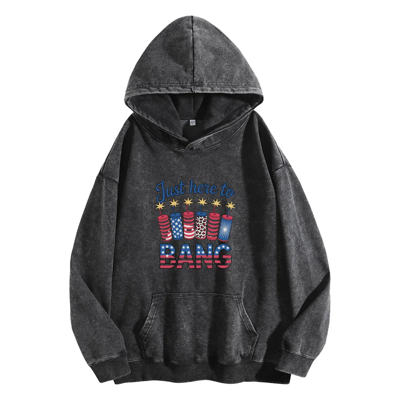 بلوفر رجالي بغطاء للرأس برسومات مغسولة كلاسيكية من Just Here to Bang، بلوفر كاجوال بطباعة كلاسيكية من القماش الناعم #2