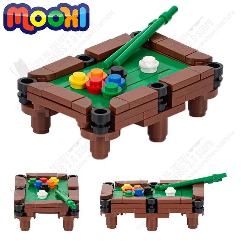 MOC0014 DIY Billiard Table Buiding Blocks Creative City Series Sports Leisure Items Model MOC Assemble Bricks Toys For Kids Gift