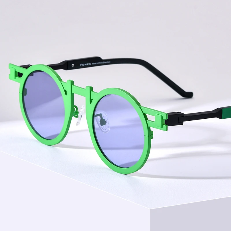FONEX Titanium Sunglasses Women Trendy Brand Design Vintage Retro Round Polarized Sun Glasses for Men Japanese Shades 85833
