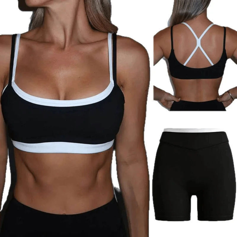 Color-blocking, eye-catching, slimming, quick-dry, contoured, with chest padding, high-waist, butt-lifting yoga and fitness outf