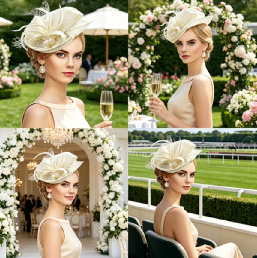 

Classic Race Day Hat with Feather Accent Casual Chapeau for Summer Wedding Photo Shoot Victorian Cosplay