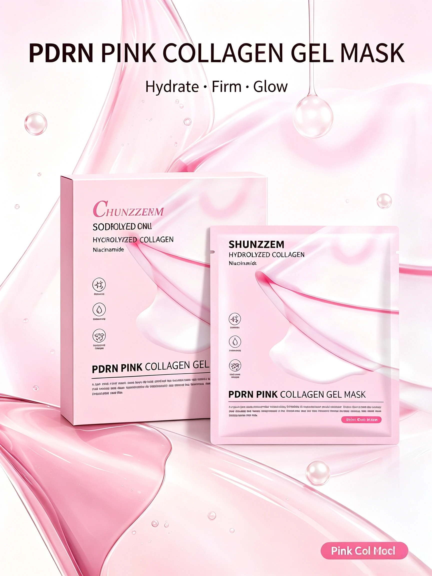 4pcs/box Multieffect PDRN Pink Collagen Gel Mask 3 Major Glow Effects Hydrate Firm Brighten Dry Dull Skin Rich Essence Lock Moisture Soft Gel Mask Easy Three Steps Safe Mild External Use Mask Recommended 2 To 3 Times Weekly For Long Term Skin Care