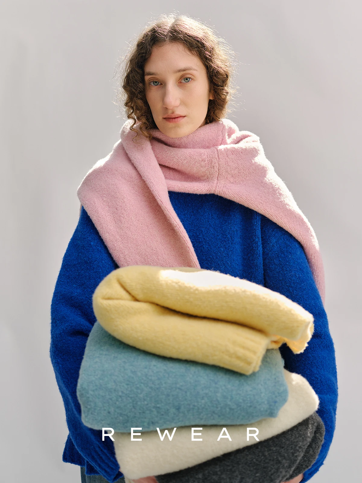 

Soft Woolen Knit Sweater REWEAR Textured Circle Yarn Soft And Cozy Women's Faion Basic Sle round Ne Sweater